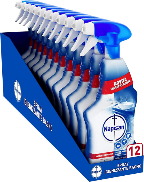 Napisan Spray Igienizzante Bagno, Confezione da 12x750 ml di Igienizzante Spray Bagno, Igienizzante per la Pulizia delle Superfici del tuo Bagno