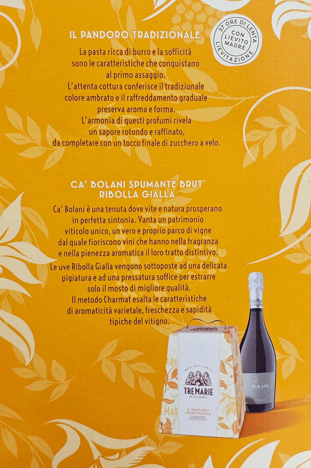 Tre Marie Incanto di Natale il Pandoro Tradizionale con Spumante Brut Ca' Bolani Ribolla Gialla 750g - Confezione Regalo Natale 2023