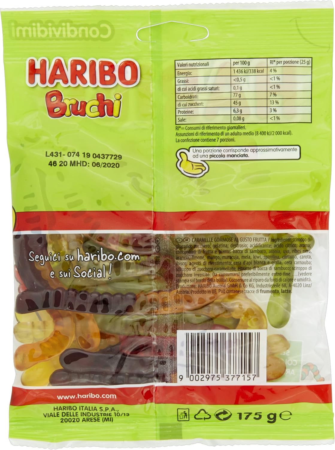 Haribo Bruchi, Caramelle Gommose a Forma di Bruco, Gusto Frutta, Ideali per Feste e Dolci Momenti di Relax - 175gr