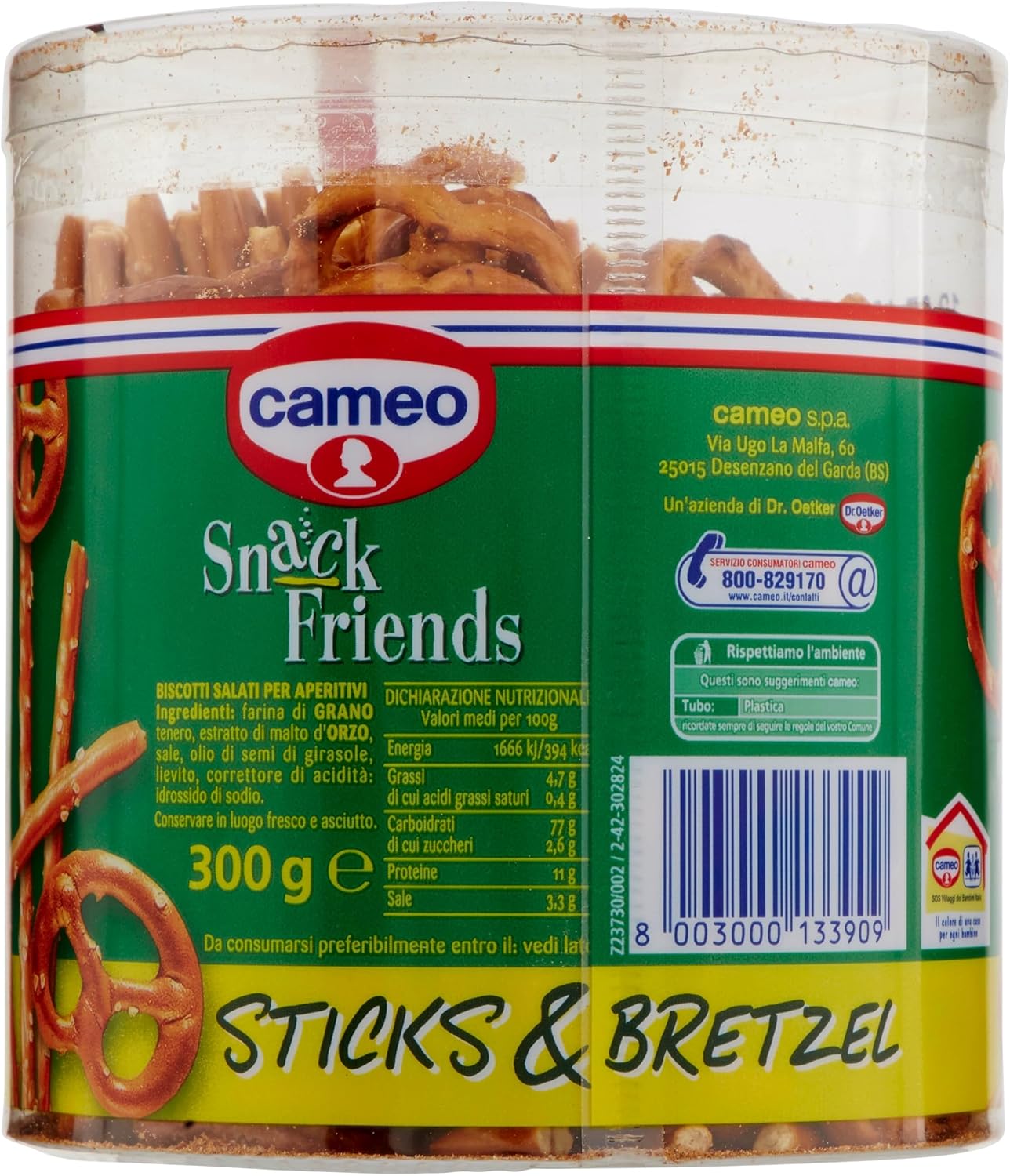 Cameo Snack Friends Sticks & Bretzel 300 g, Salatini Aperitivo, Mix di Sticks e Bretzel Alsaziani con Granelli di Sale in Superficie da Gustare in una Pratica Confezione da 300 g Complessivi