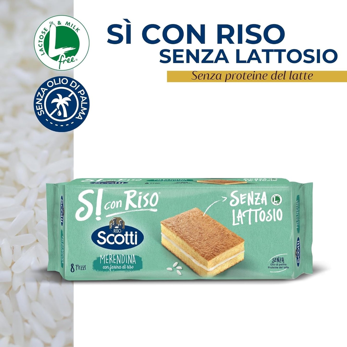 Si con Riso - Merendine con Farina di Riso - Merende Senza Lattosio, Senza Olio di Palma - 8 Monoporzioni