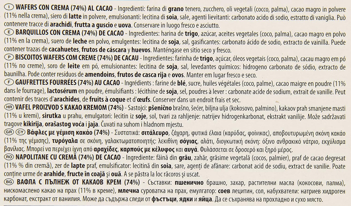 Lago 1968, Poker Cacao 10x45g, Wafer con Crema Cacao 75% con 3 Strati Friabili di Wafer e una Crema Cioccolato Vellutata