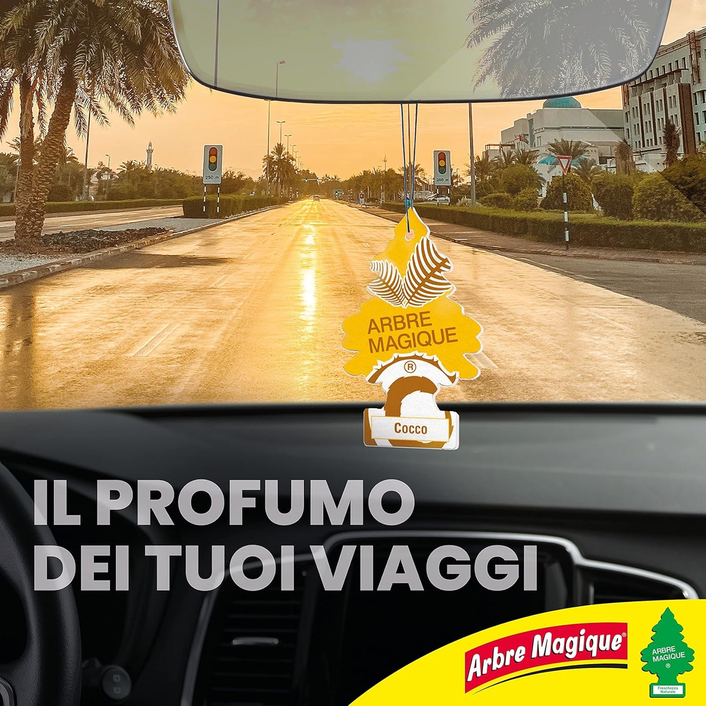 Arbre Magique Mono, Profumatore Auto, Fragranza Cocco, Profumazione Esotica e Fruttata, Durata fino a 7 Settimane, Made in Italy, Confezione da 1 Pezzo