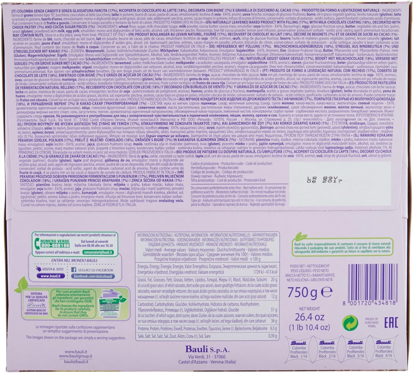 Bauli Colomba Profiteroles Black Gr.750