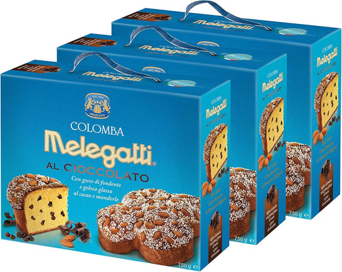 Colomba Al Cioccolato Melegatti, Senza Canditi, Con Gocce Di Cioccolato Fondente, Glassa Al Cacao, Mandorle E Granella Di Zucchero, 750 gr (pacco da 3)