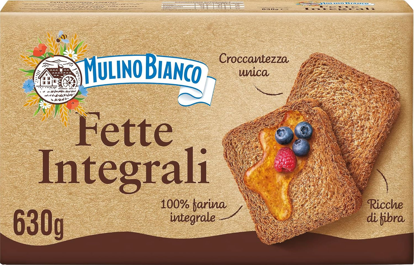Mulino Bianco Fette Biscottate Integrali, Colazione Ricca di Fibre e Gusto, Senza Olio di Palma - 630 gr