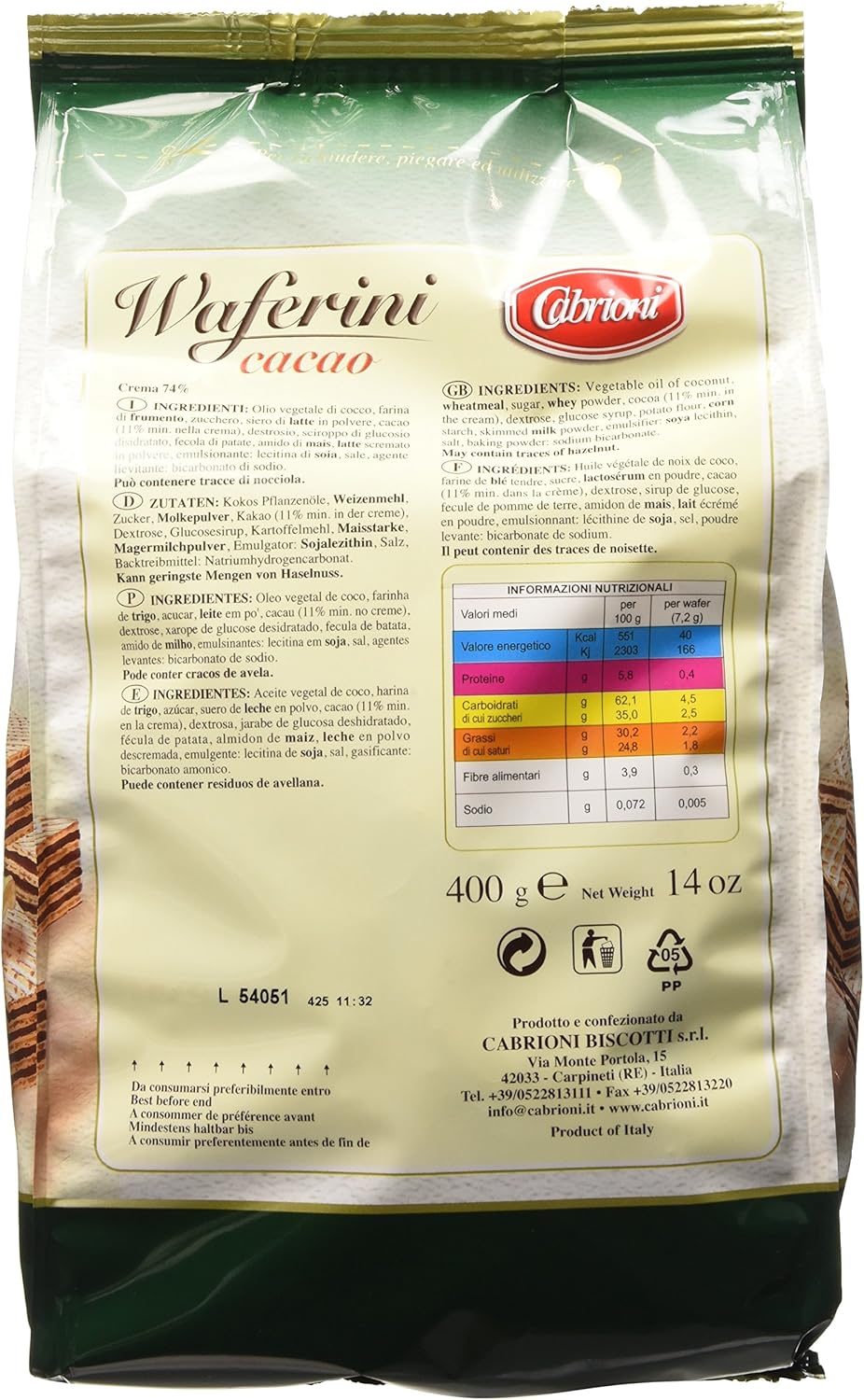 Cabrioni Waferini cacao 400 g