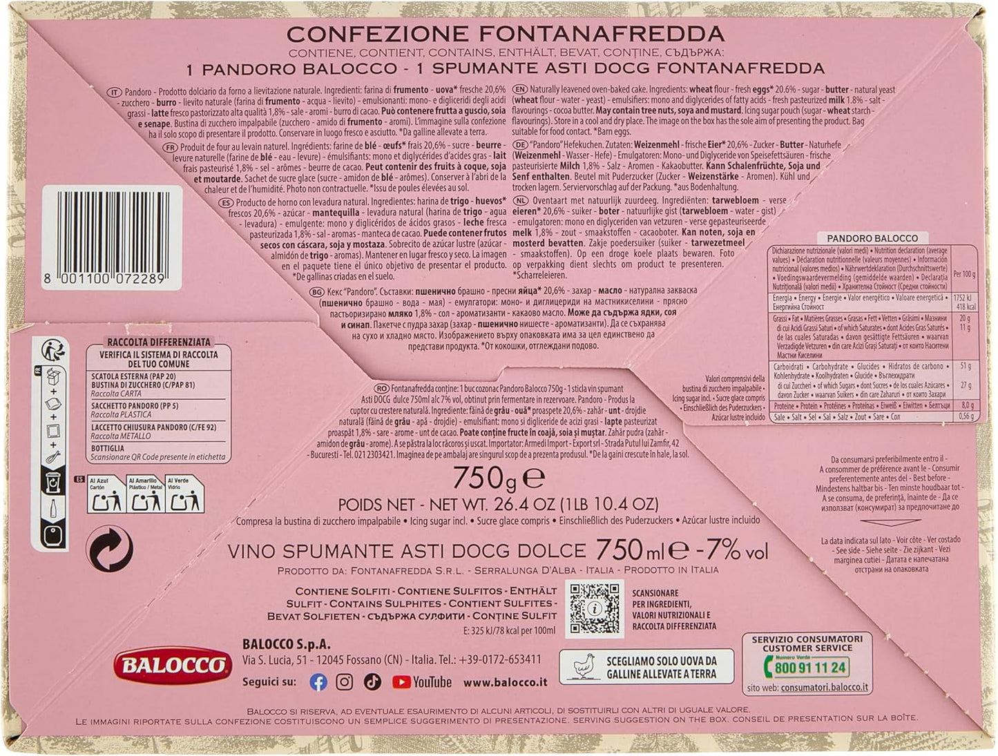 Abbinata Fontanafredda: Pandoro 750g e Bottiglia Asti DOCG Fontanafredda 75cl