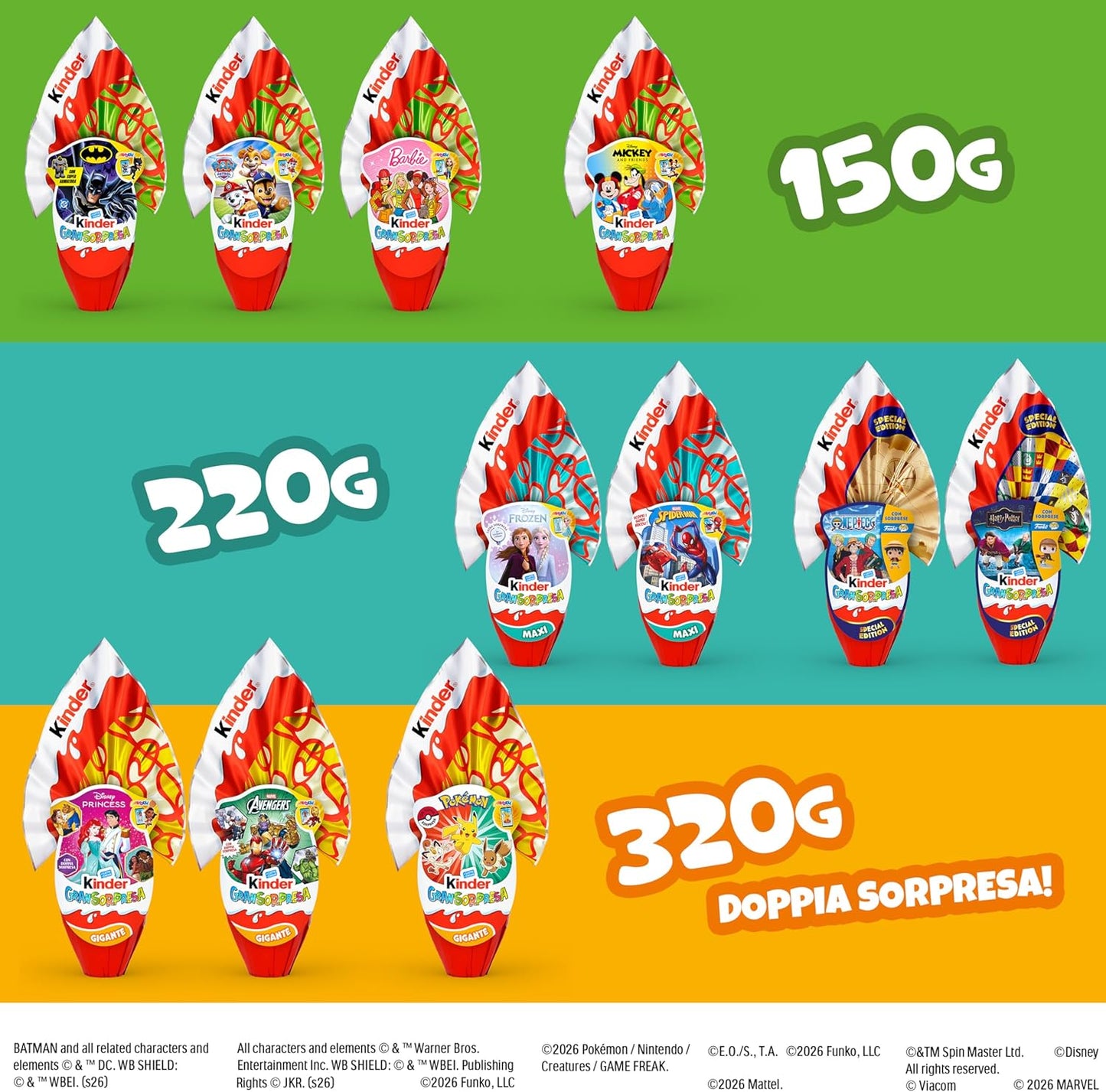 Kinder GranSorpresa Gigante Pokemon, Uovo di Pasqua Kinder 2026 di Finissimo Cioccolato al Latte con Doppia Sorpresa Pokemon, 320 g