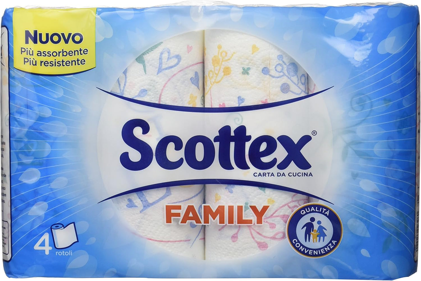 Scottex Casa Family, Carta Da Cucina, Morbida e Resistente, Ultra assorbente, Con Carta certificata FSC, 4 Rotoli