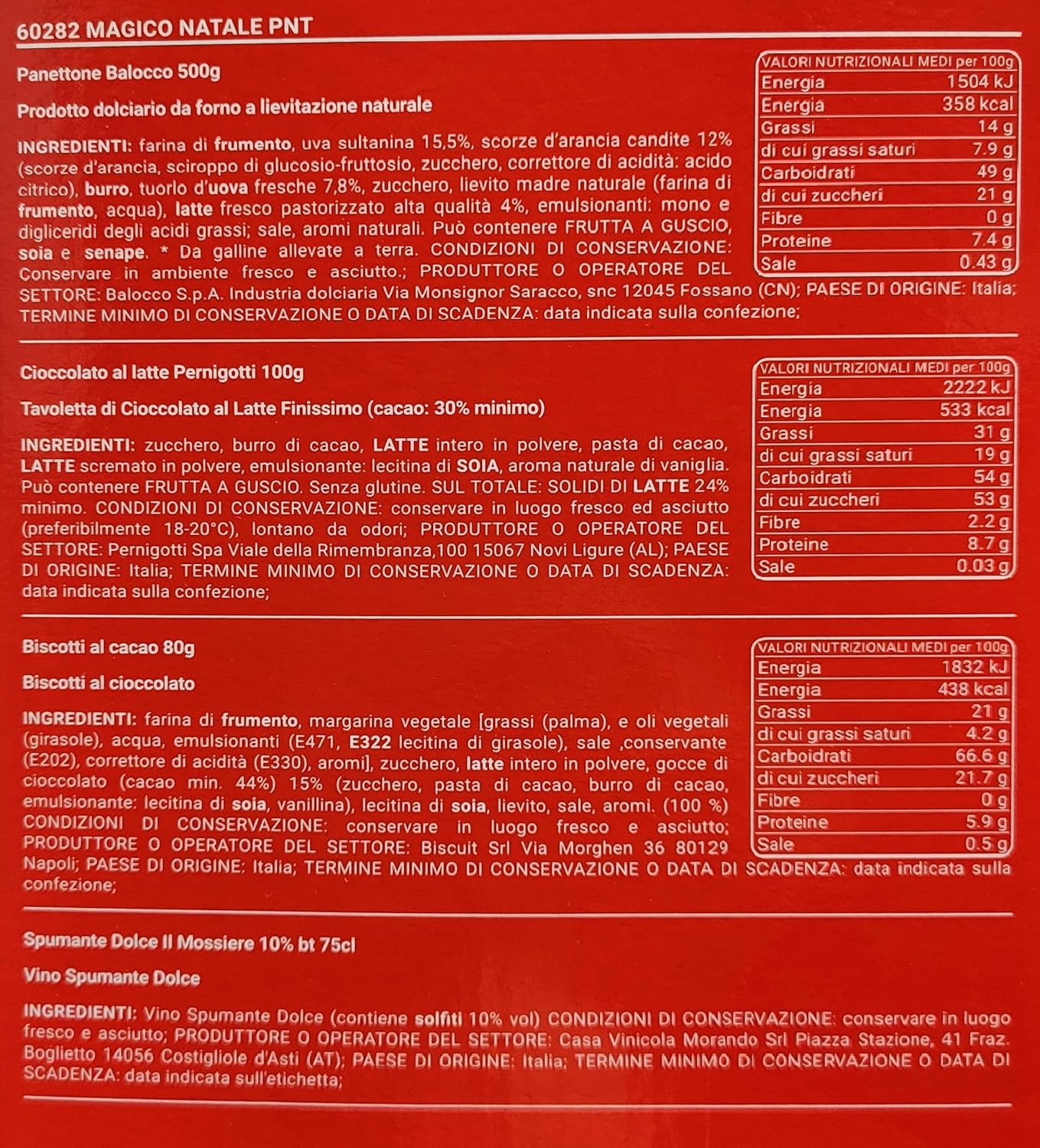 Regalidea Magico Natale 2023 Strenna Rossa con 4 pezzi: Panettone, Cioccolato, Biscotti, Spumante
