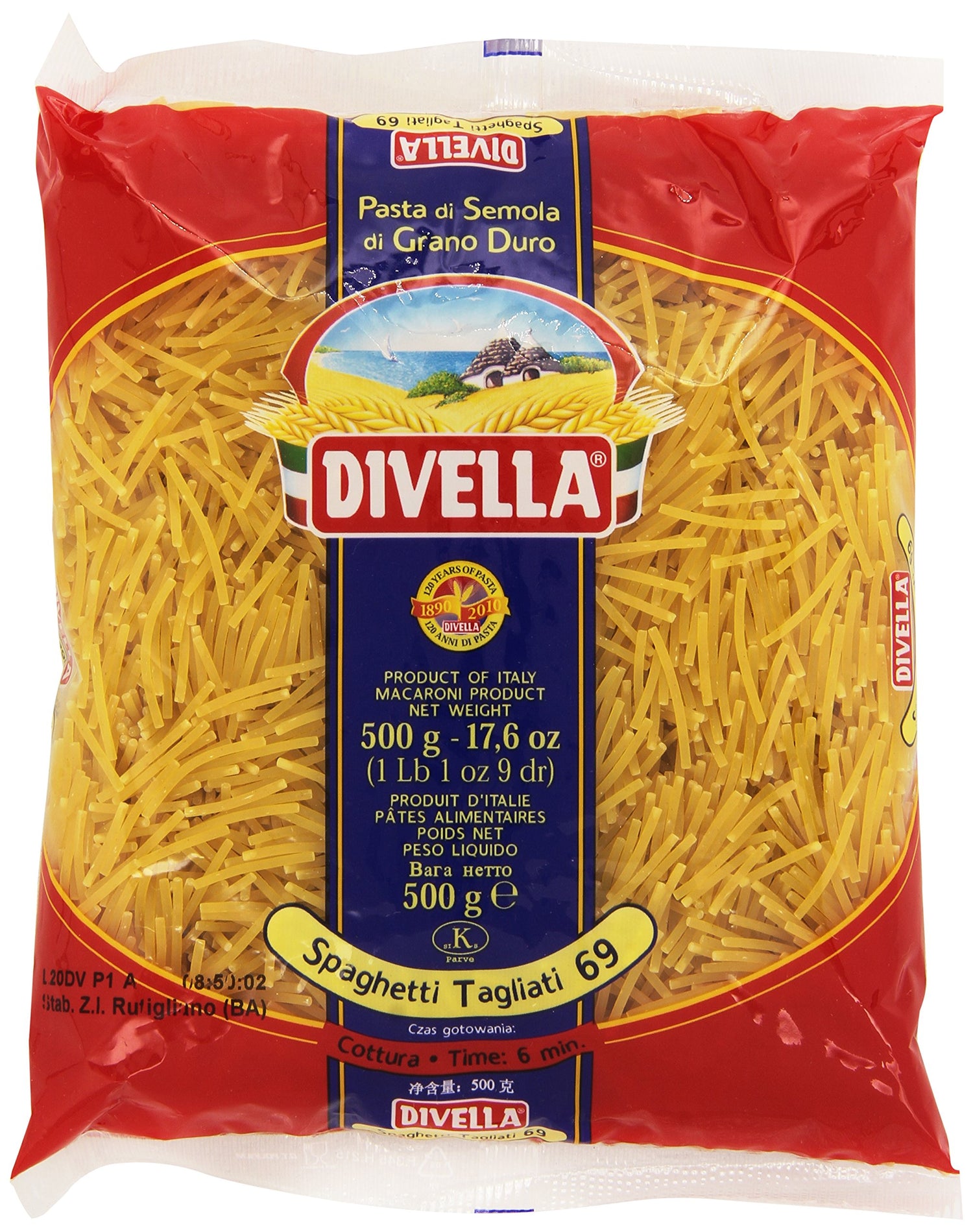 Divella - Spaghetti Tagliati 69, Pasta di Semola di Grano Duro, 500 g