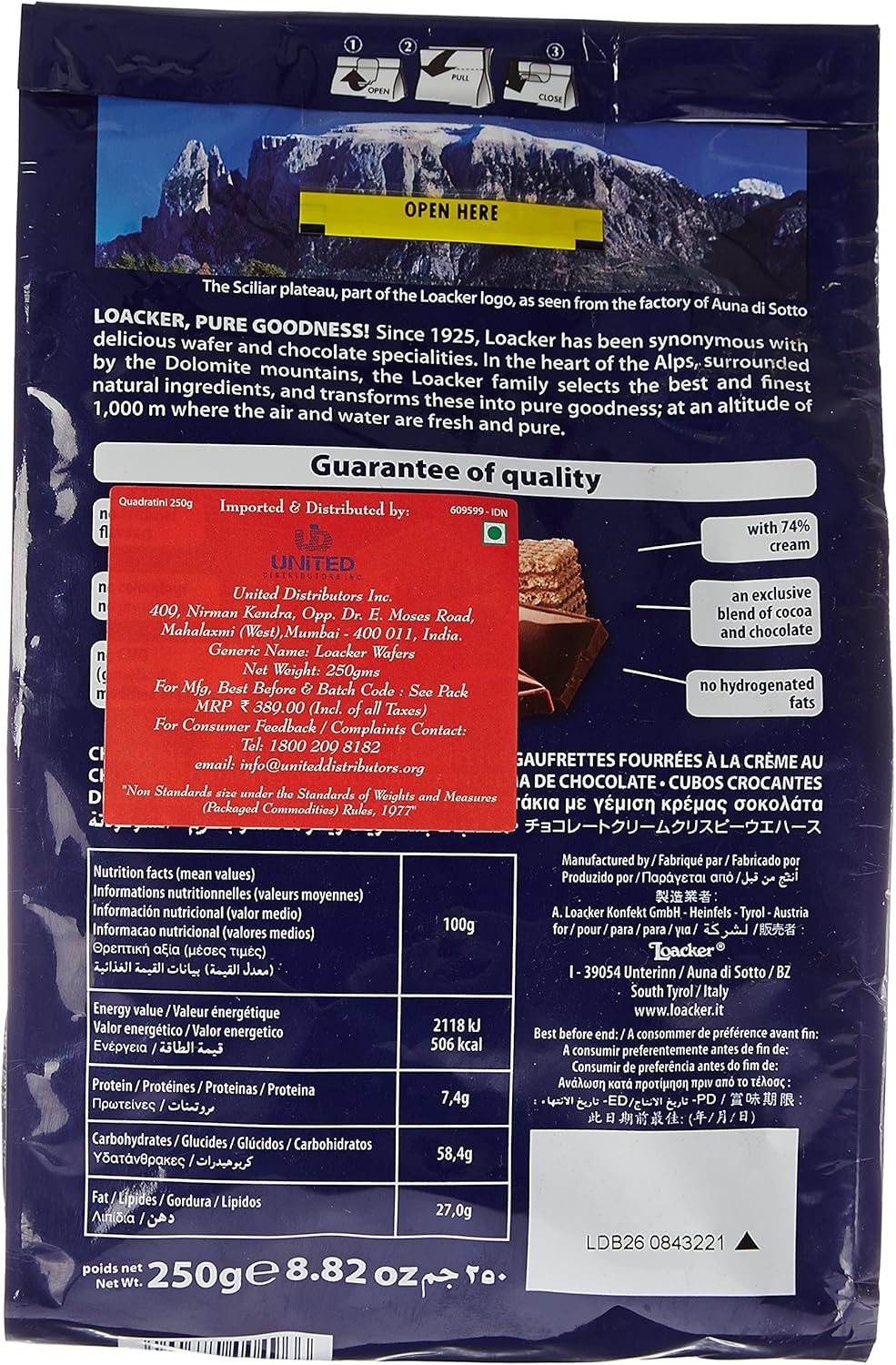 Loacker Quadratini Cremkakao Gr.250 - [confezione da 6]