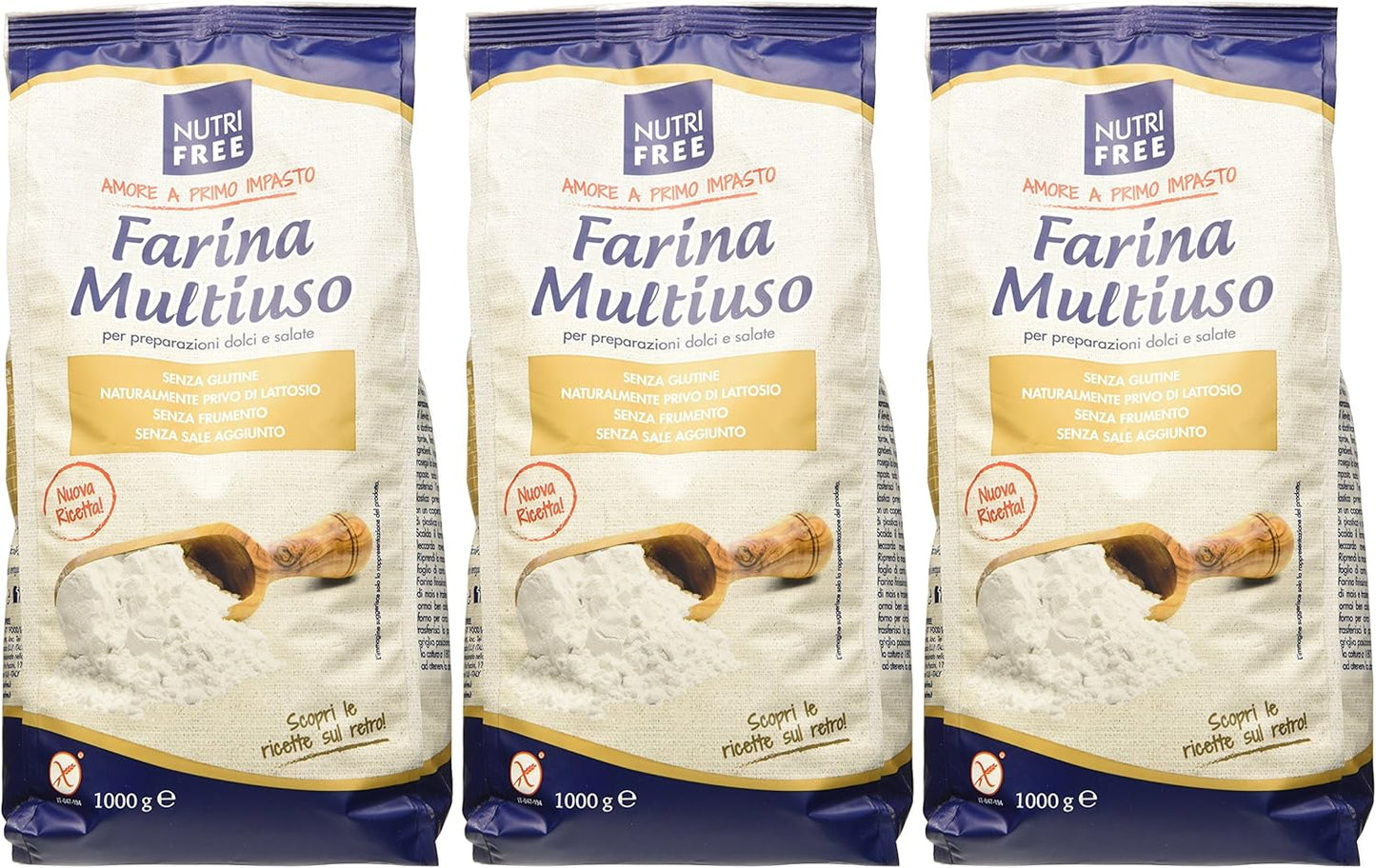 Nutri Free Farina Multiuso a Crudo- 3 Confezioni da 1000 g, Senza glutine, gusto originale