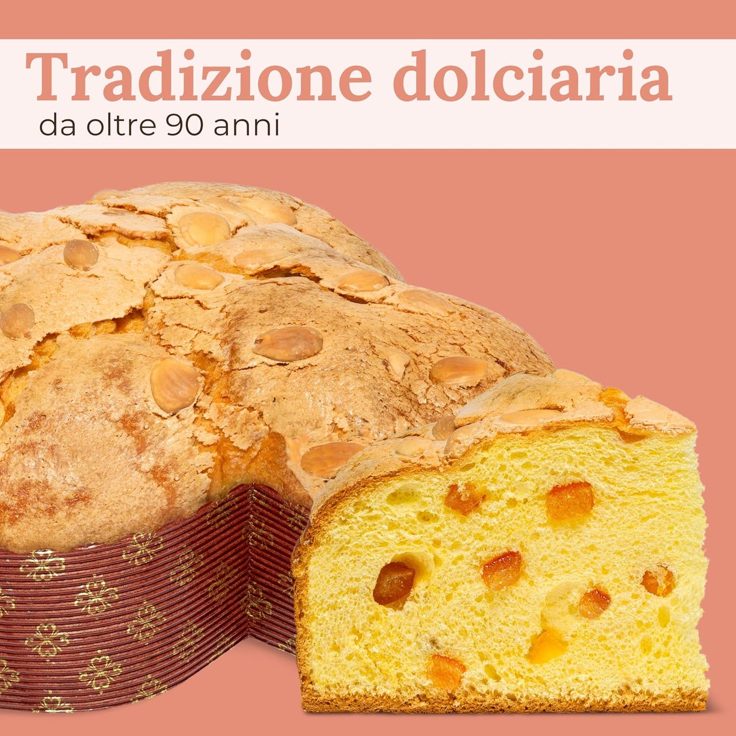 Colomba Artigianale alle Pesche Candite e Mandorle, 750 gr - Pasticceria Fraccaro 1932, Dolce Pasquale con Dolci Pesche Candite, Impasto con Lievito Madre, senza Scorze di Agrumi Canditi, Bauletto