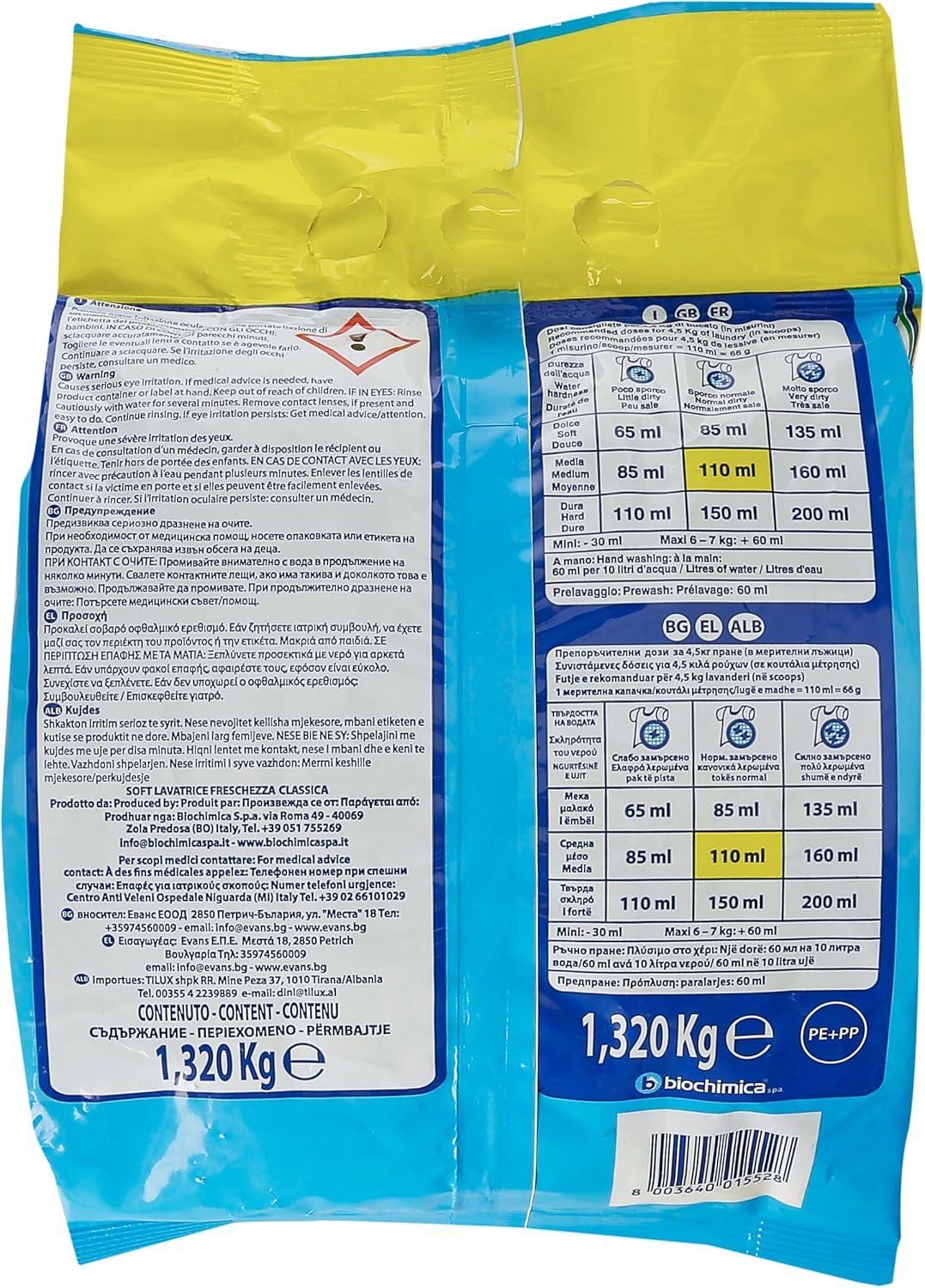 Soft Detergente lavatrice termico Classic, 18 + 2 cucchiai misurini 1320 g - [confezione da 8]