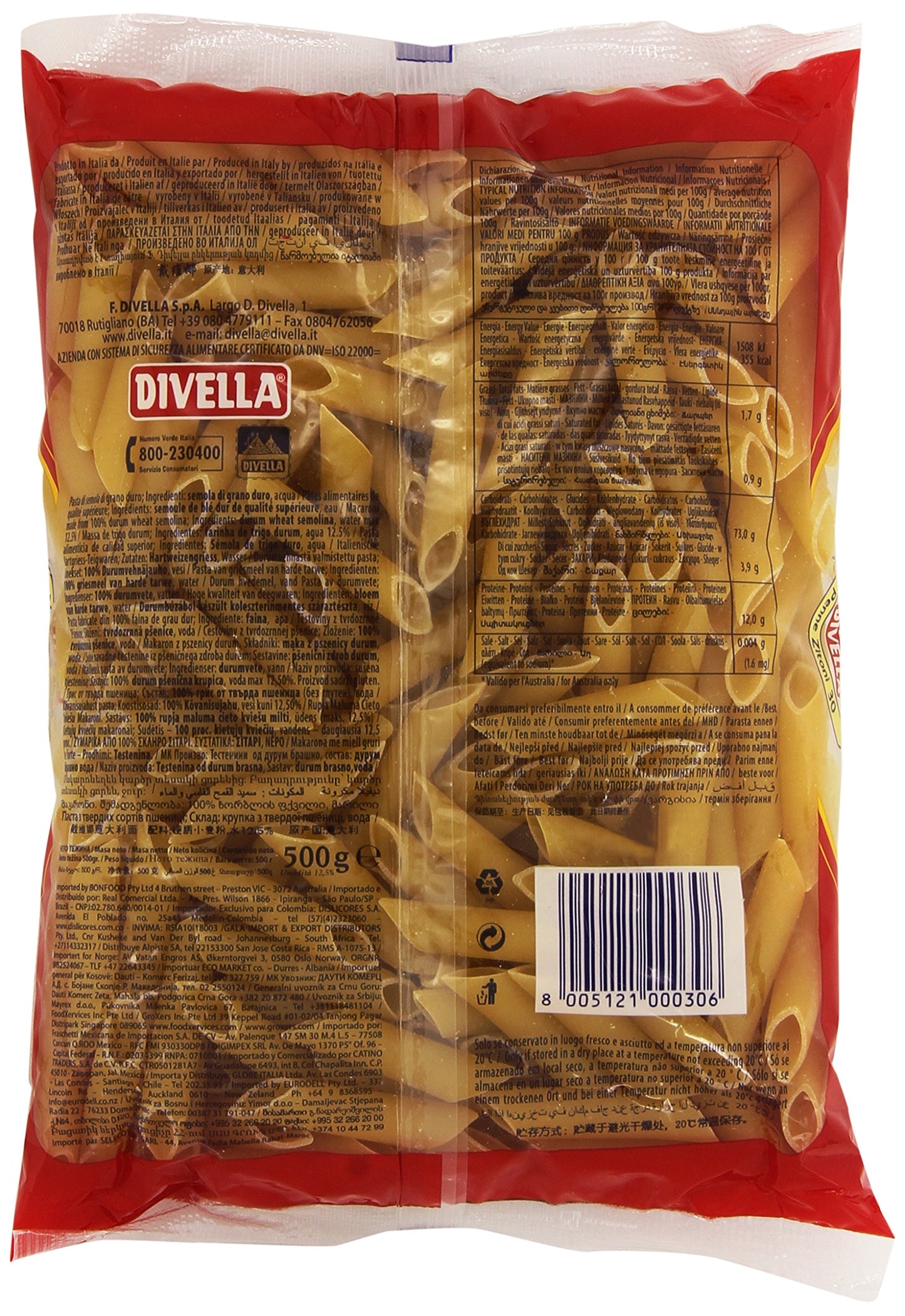 Divella - Penne Zitoni 30, Pasta di Semola di Grano Duro, 500 g
