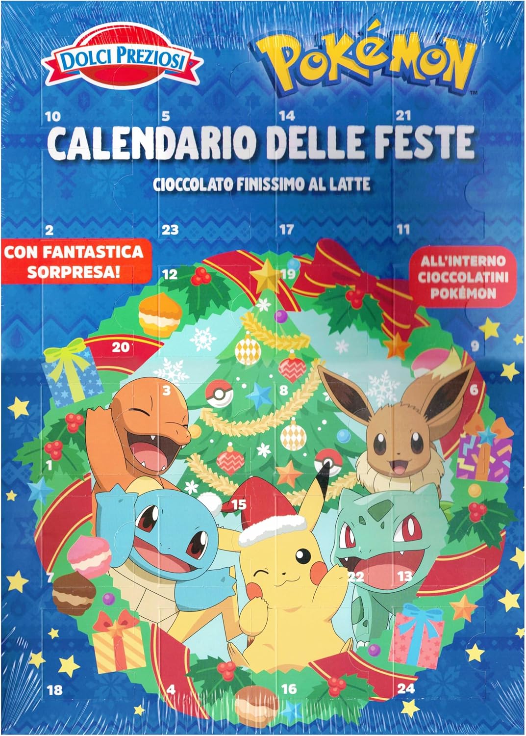 Dolci Preziosi Pokemon Calendario dell'Avvento 2023 con Cioccolato Finissimo al Latte 270g con Portachiavi CAIYA® [Singolo Calendario]