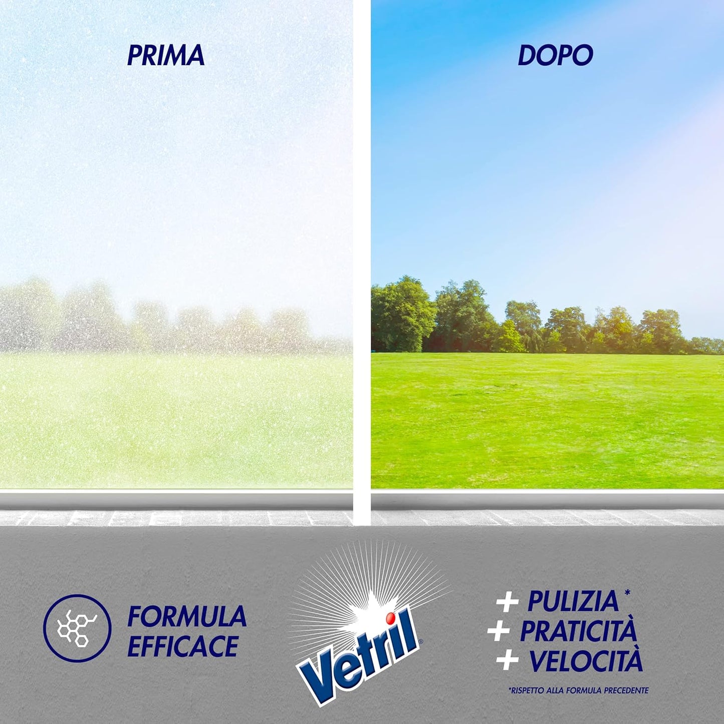 Vetril - Detergente Spray Vetri e Multiuso con Ammoniaca, Azione Sgrassante e Tecnologia Asciuga Rapido, in Ecoflacone, 650 ml x 12 pezzi