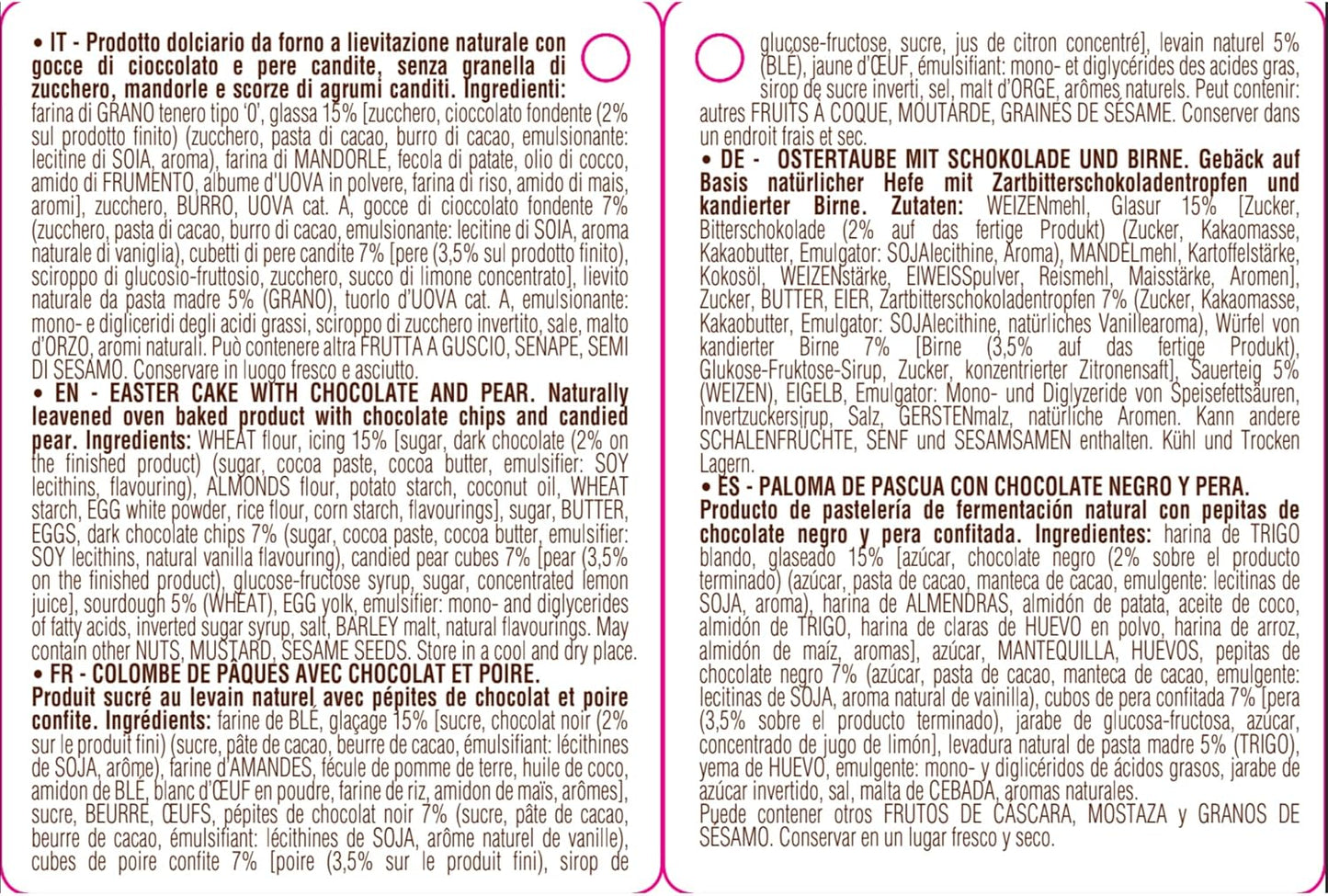 Colomba Pasquale Artigianale con Pere e Cioccolato, 750gr - Pasticceria Fraccaro 1932, Dolce Pasquale con Impasto Morbido e Fragrante, Pere Candite e Gocce di Cioccolato - Linea Bauletto