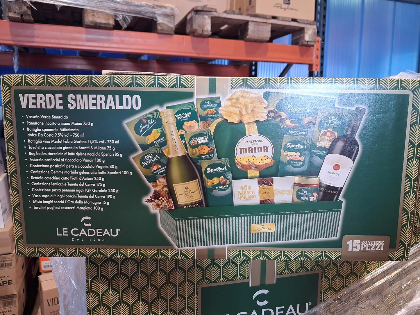 Cesto Natalizio Verde Smeraldo 15 pezzi