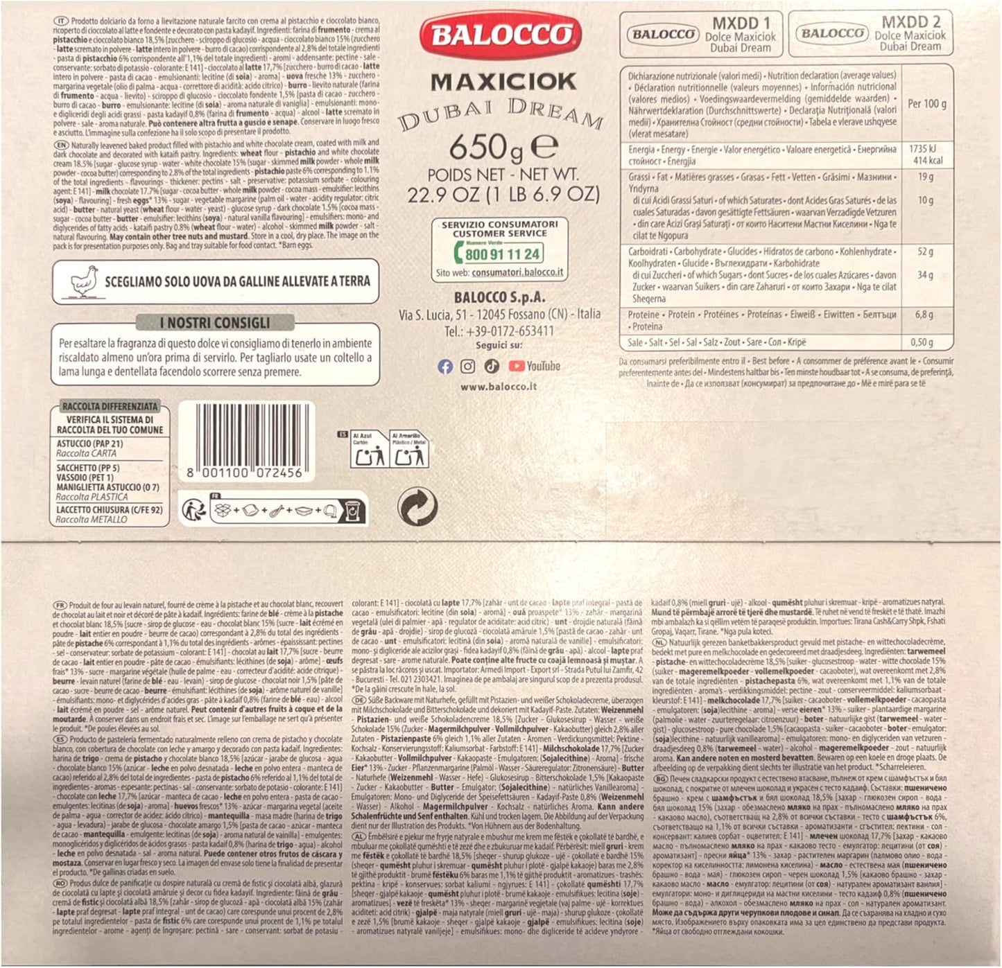 BaIocco Maxiciok Dubai Dream 650g – Dolce al Pistacchio e Cioccolato con Copertura al Latte e Fondente – Specialità con Crema Pistacchio e Decorazione Kadayif – Idea Regalo Elegante