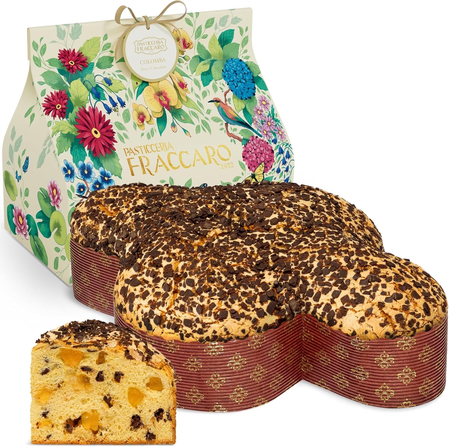 Colomba Pasquale Artigianale con Pere e Cioccolato, 750gr - Pasticceria Fraccaro 1932, Dolce Pasquale con Impasto Morbido e Fragrante, Pere Candite e Gocce di Cioccolato - Linea Bauletto