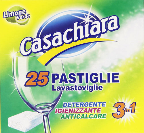 Casachiara - Detergente Igienizzante Anti calcare, 25 Pastiglie per Lavastoviglie - 450 g