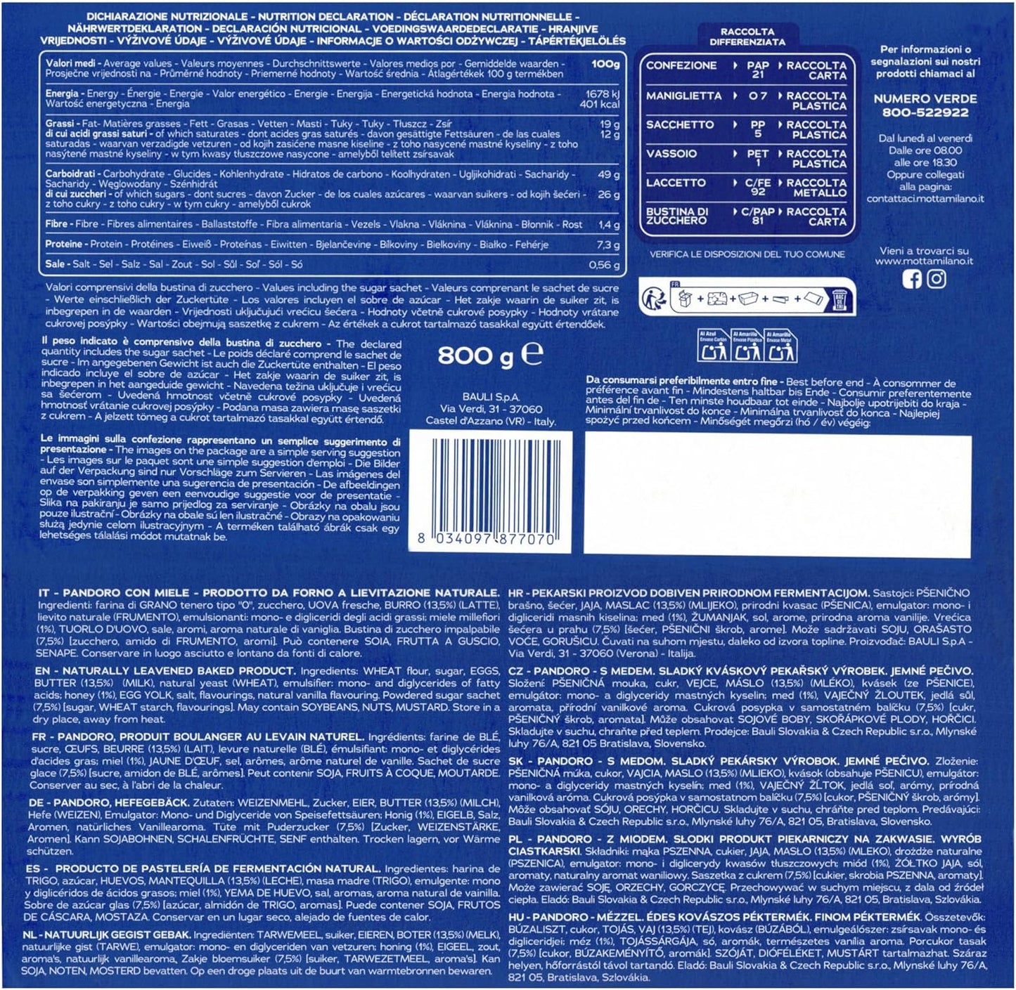 Motta Il Pandoro Secondo Bruno Barbieri con Burro, Vaniglia e Miele Millefiori 800g