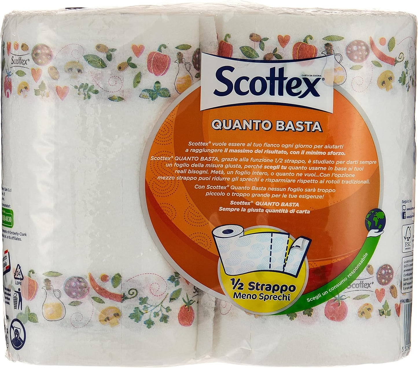 Scottex Quanto Basta; Carta Cucina Opzione Mezzo Strappo; 2 Maxi Rotoli, 2 unità