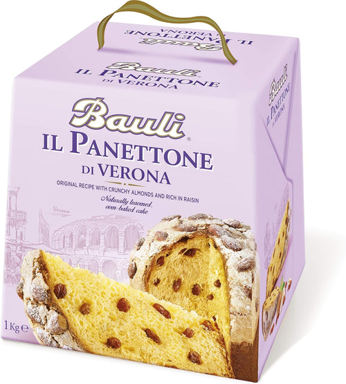 Panettone Bauli Verona 1Kg - Panettone Tradizionale Italiano con Uvetta Dolce e Mandorle Intere - Senza Frutta Candita