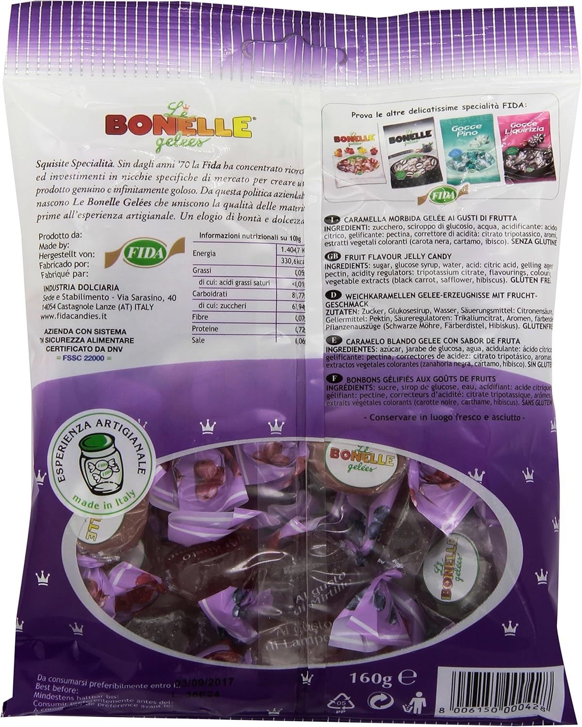 Bonelle - Caramelle Morbide, Gusti Frutti di Bosco, 160 g - [confezione da 6]