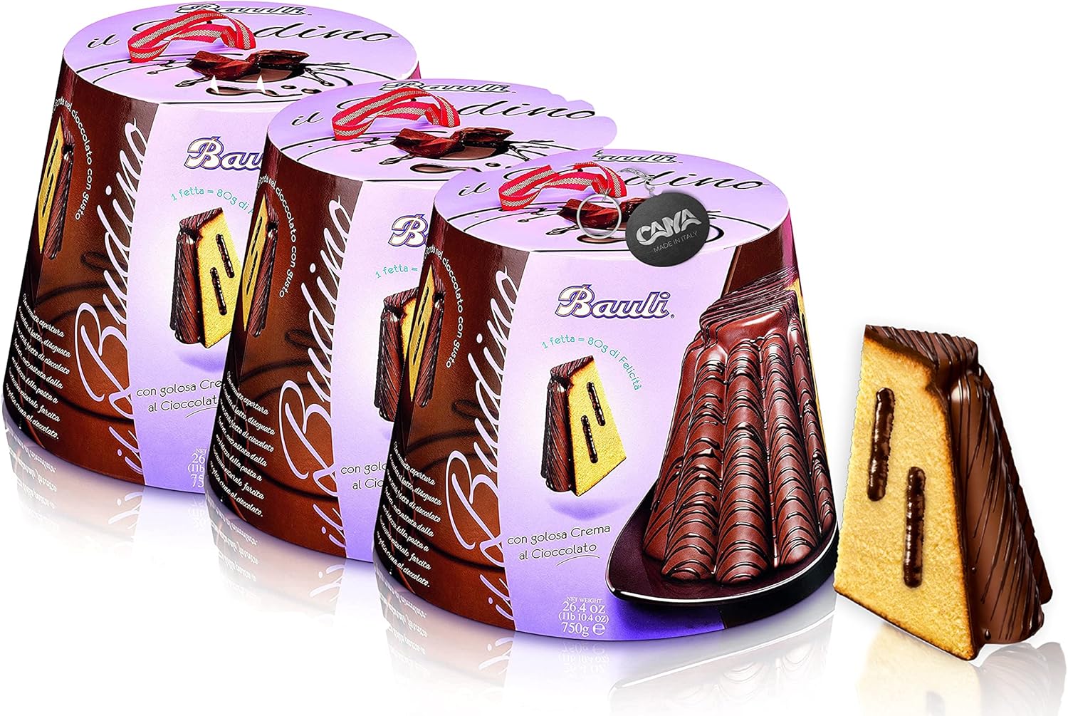 3X Panettone il Budino con Golosa Crema al Cioccolato 750g, Confezione per bauli [3 Pezzi]