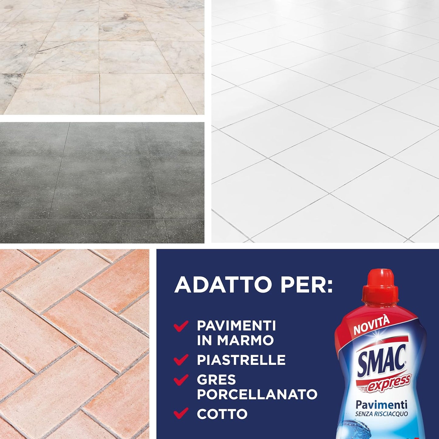 Smac Express - Pavimenti Freschezza Intensa, Detergente Multisuperficie, Azione Pulente Senza Risciacquo, 1000 ml