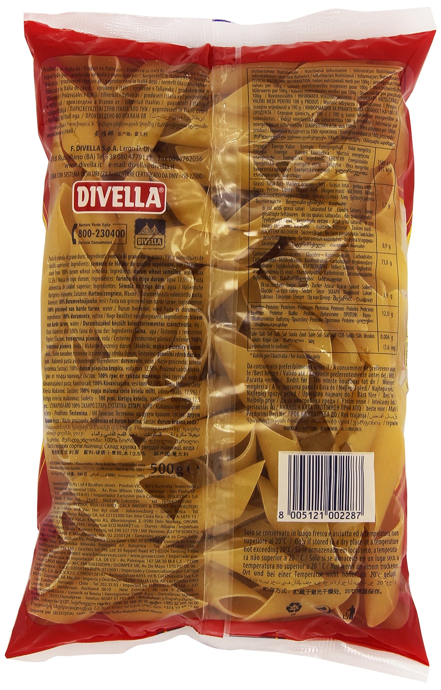 Divella Penne Dandela 28, Pasta di Semola di Grano Duro - 500 gr
