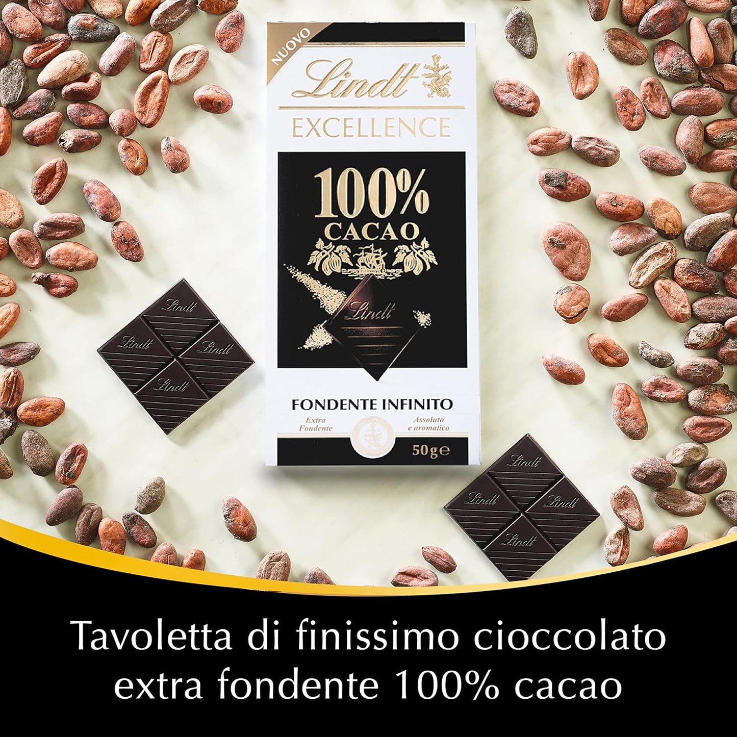 Lindt Excellence Tavoletta di Cioccolato Fondente 100% Cacao, Confezione da 50g