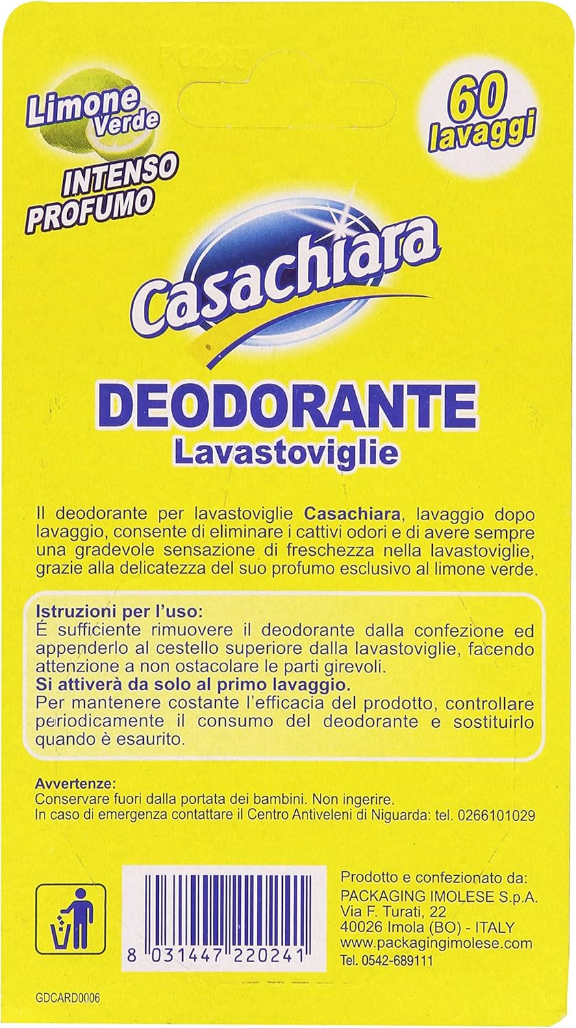 casachiara Profumatore Lavastoviglie, intenso profumo di limn verde, 60lavaggi - [Confezione da 5]