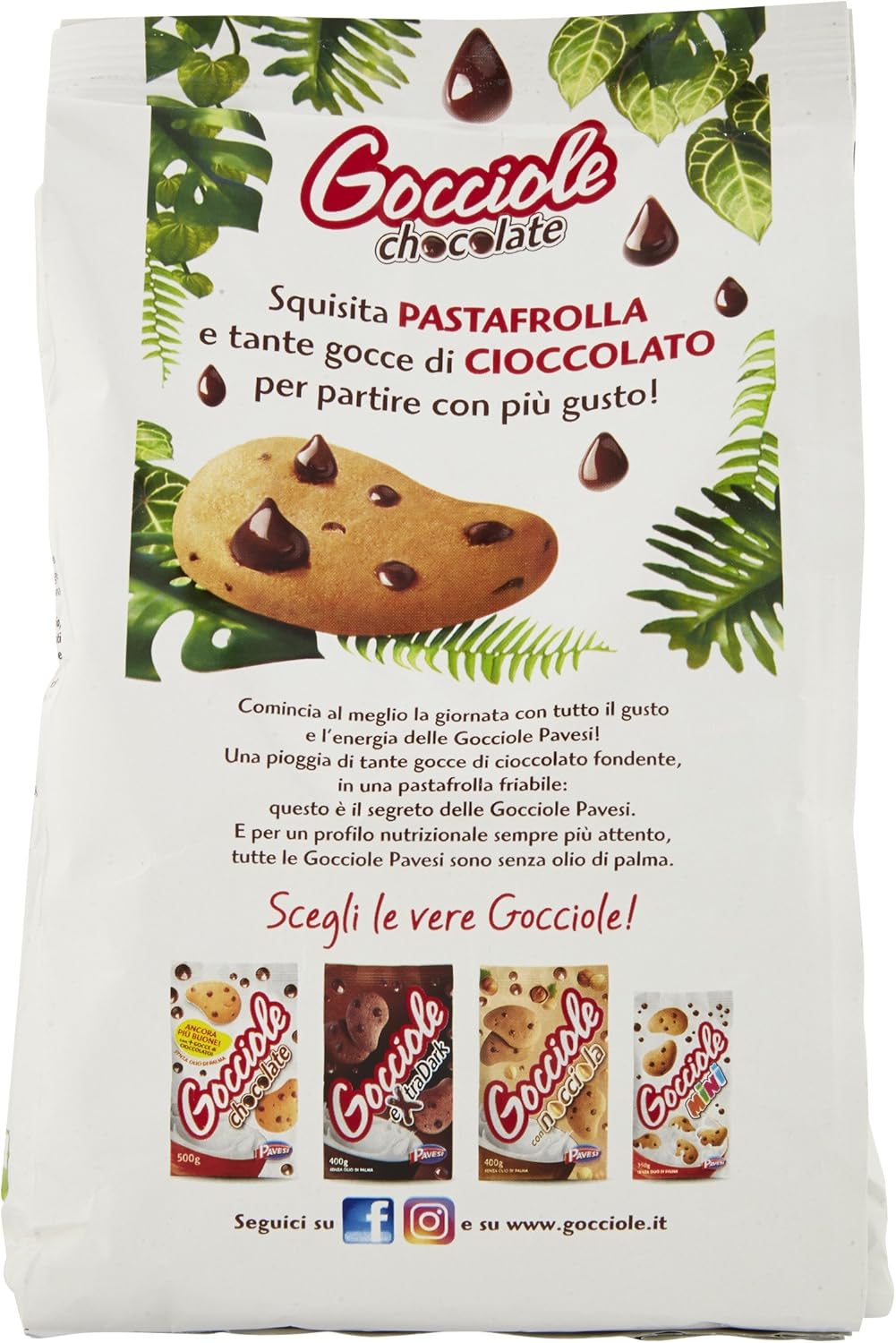 Pavesi Biscotti Frollini Gocciole Cioccolato, Biscotti da Colazione - 500 gr