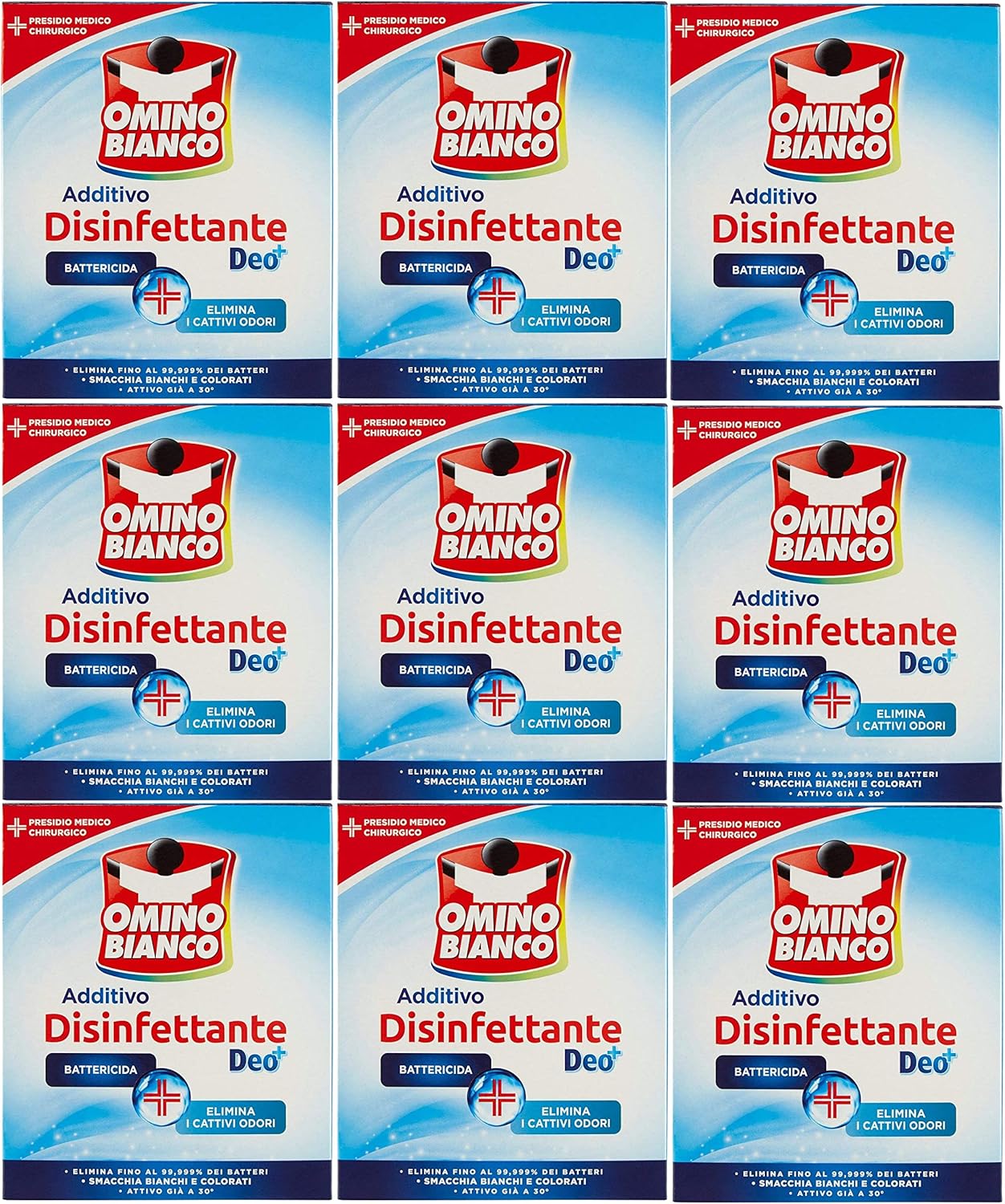 9 x OMINO BIANCO Additivo Disinfettante Polvere 450 Grammi