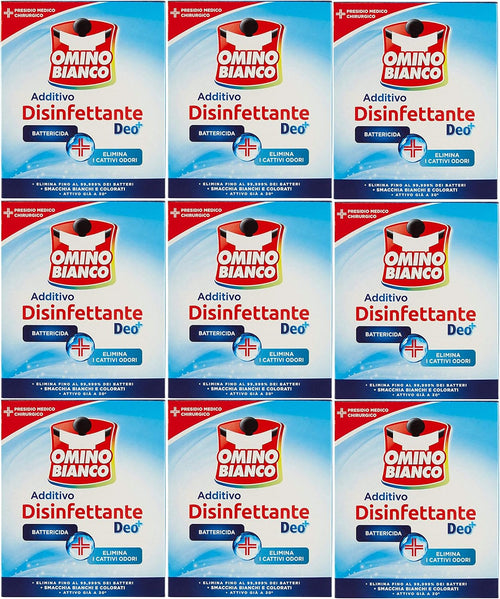 9 x OMINO BIANCO Additivo Disinfettante Polvere 450 Grammi