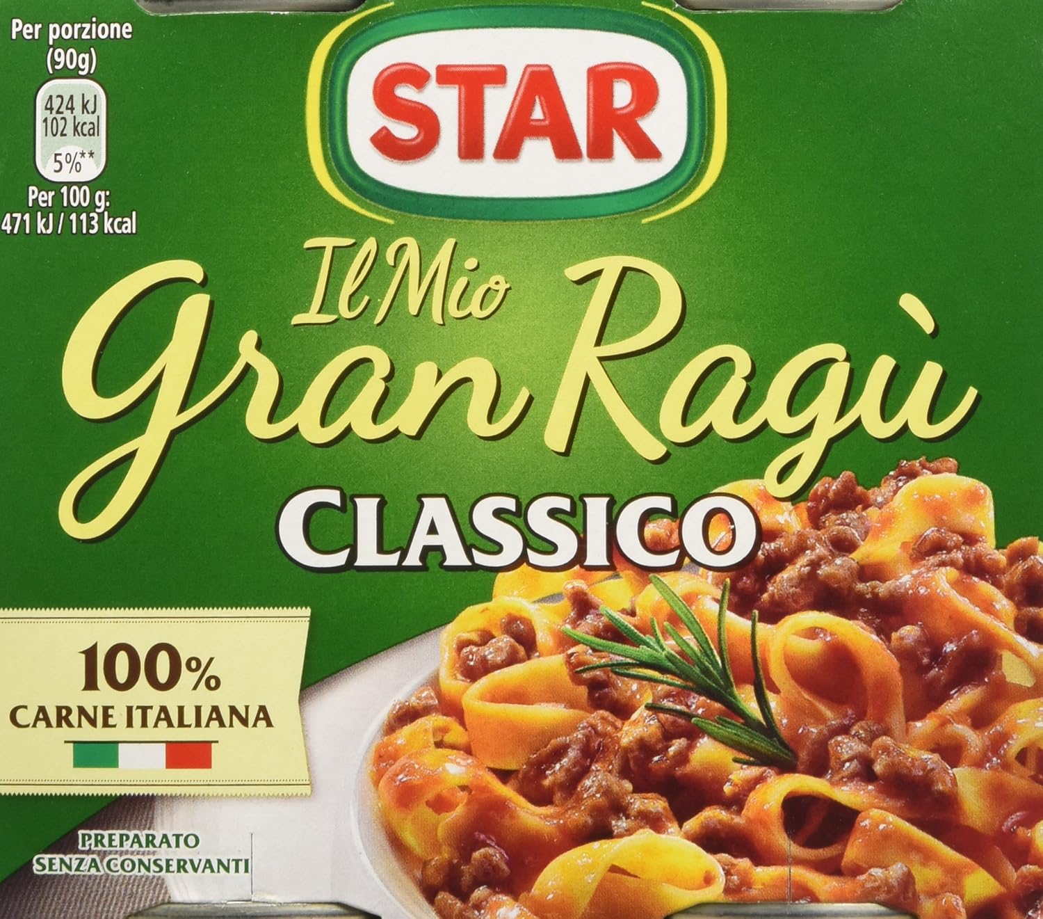 Star - Il Mio Gran Ragù, Classico, 100% Carne Italiana - 3 confezioni da 2 latte da 180 g [1080 g, 6 latte, 12 porzioni]