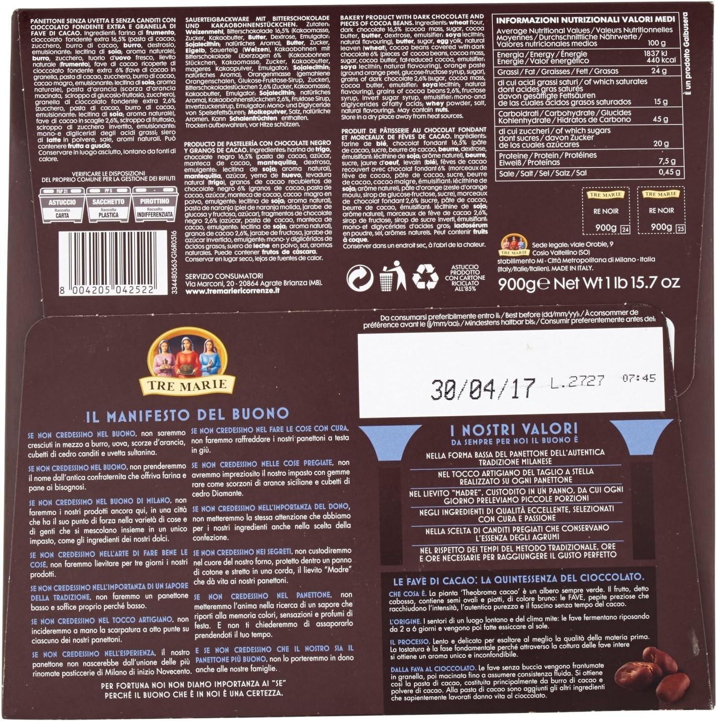 Tre Marie Panettone Re Noir, 900g