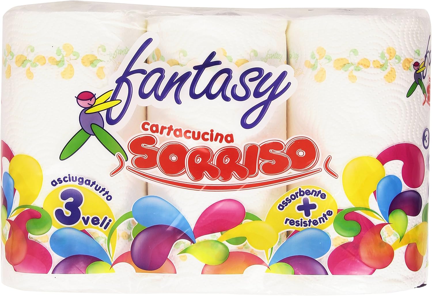 Fantasy - Cartacucina Sorriso, Ã€Sciugatutto Assorbente E Resistente 3 Veli - 3 Rotoli