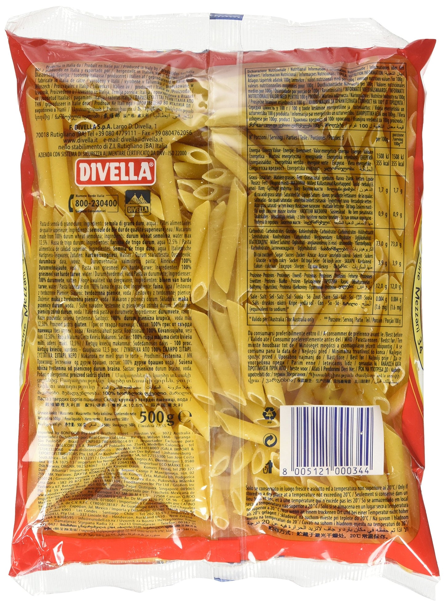 Divella 034 Penne Mezzane Gr.500