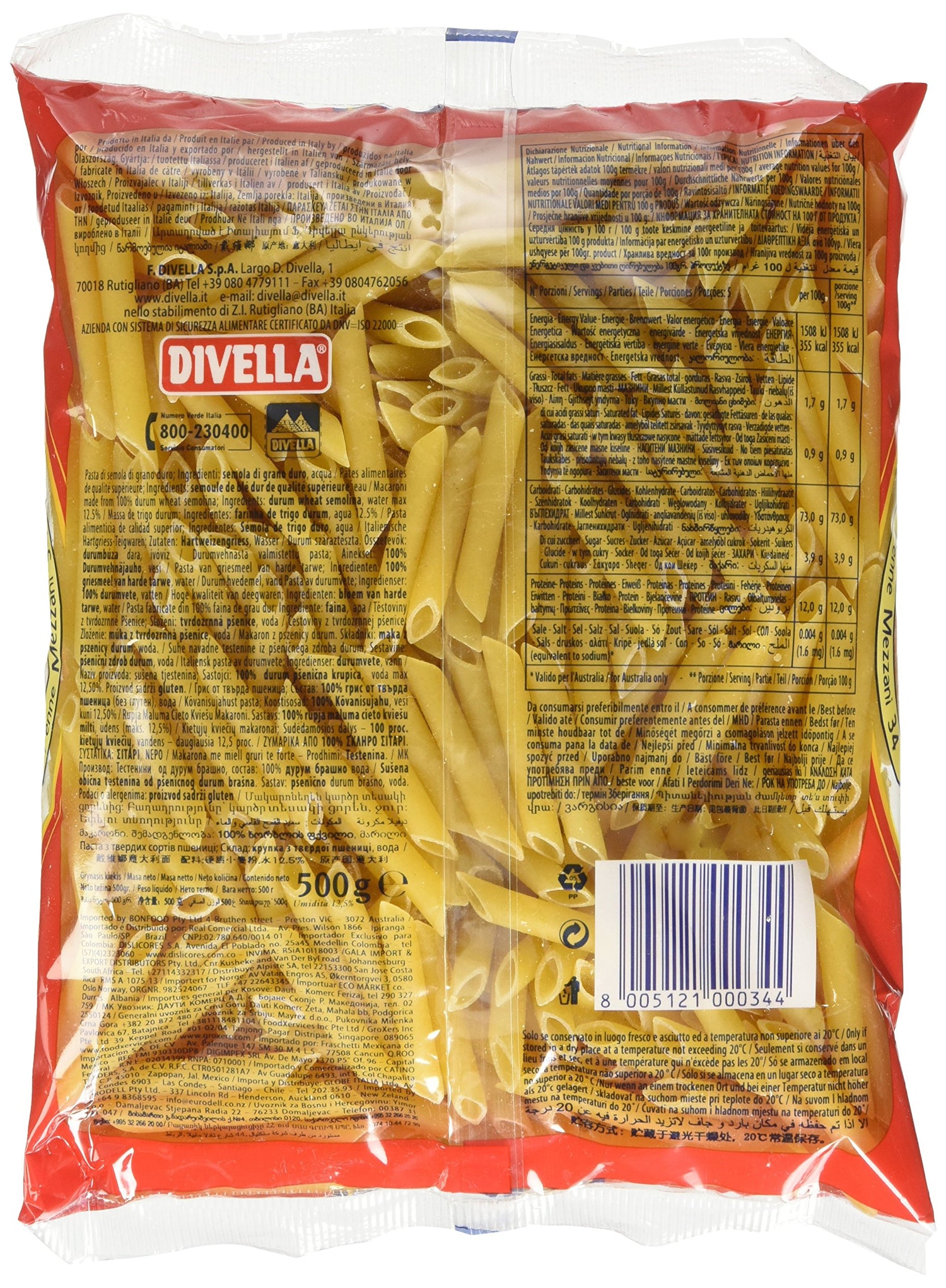 Divella 034 Penne Mezzane Gr.500