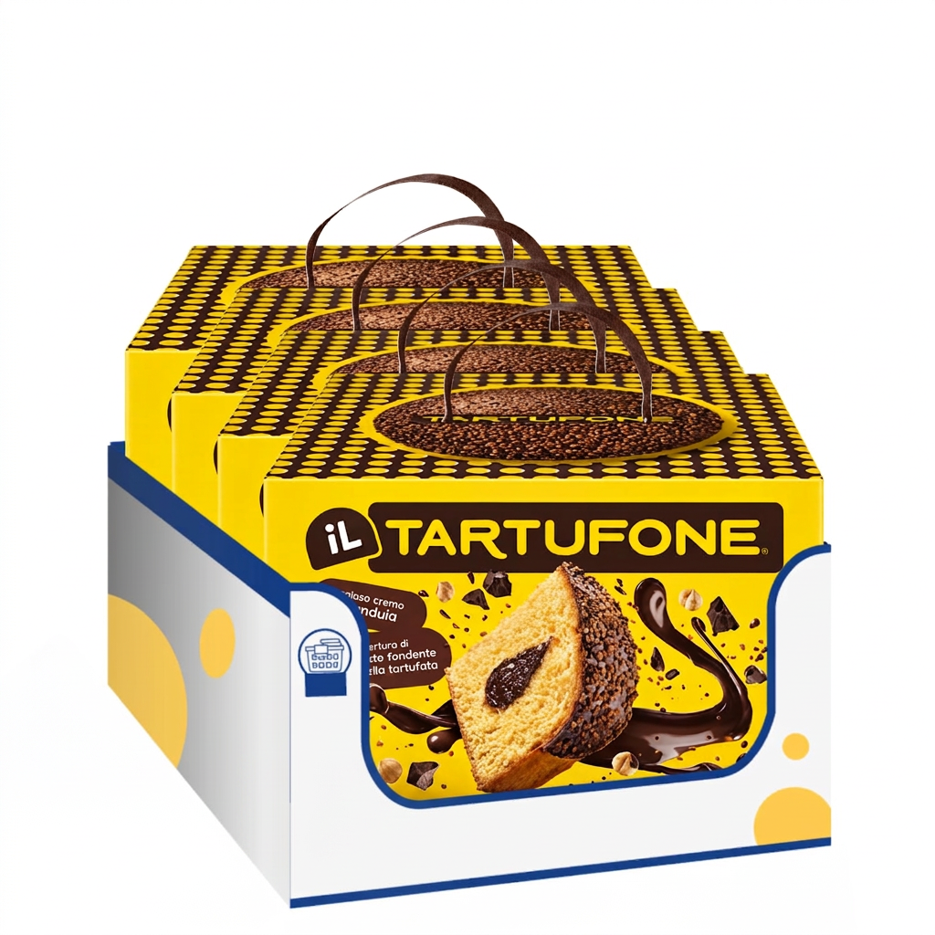 Motta Il Tartufone 750 g, Dolce Lievitato con Crema Gianduia, Copertura di Cioccolato Fondente e Granella – Variazioni 4/8/12 Pezzi (8 PEZZI)