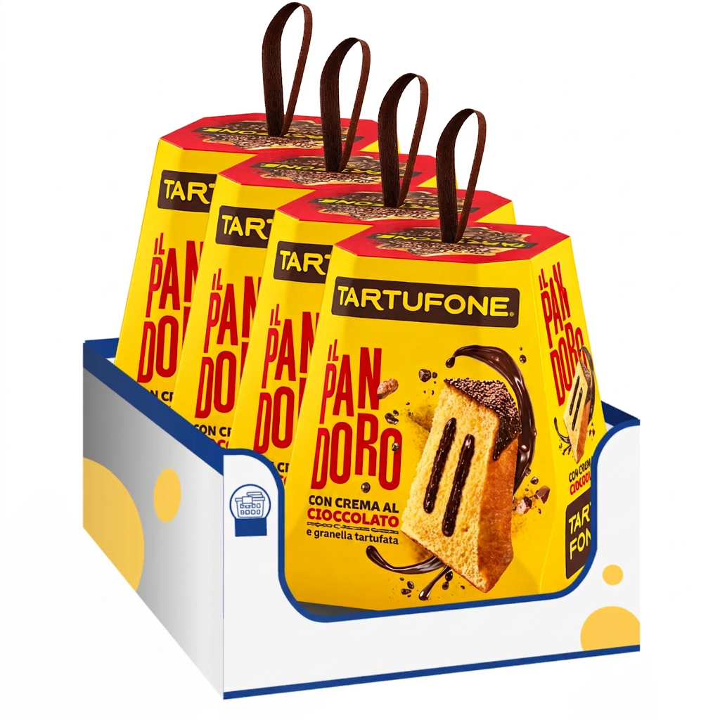 Tartufone Il Pandoro con Crema al Cioccolato 750 g, Dolce Natalizio Farcito e Ricoperto – Variazioni 4/8/12 Pezzi (4 PEZZI)