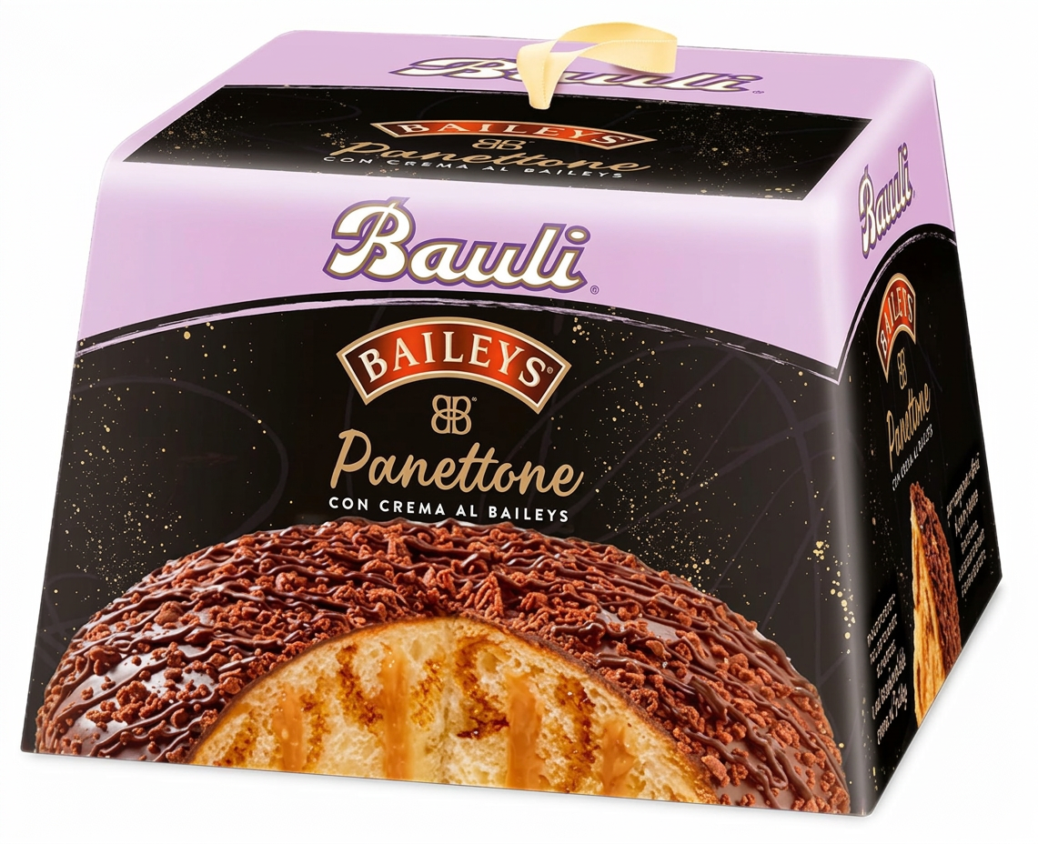 3X Bauli Panettone Baileys con Crema al Liquore Baiyles e Copertura di Cioccolato Fondente e Granella di Biscotto 750g [3 Panettoni]