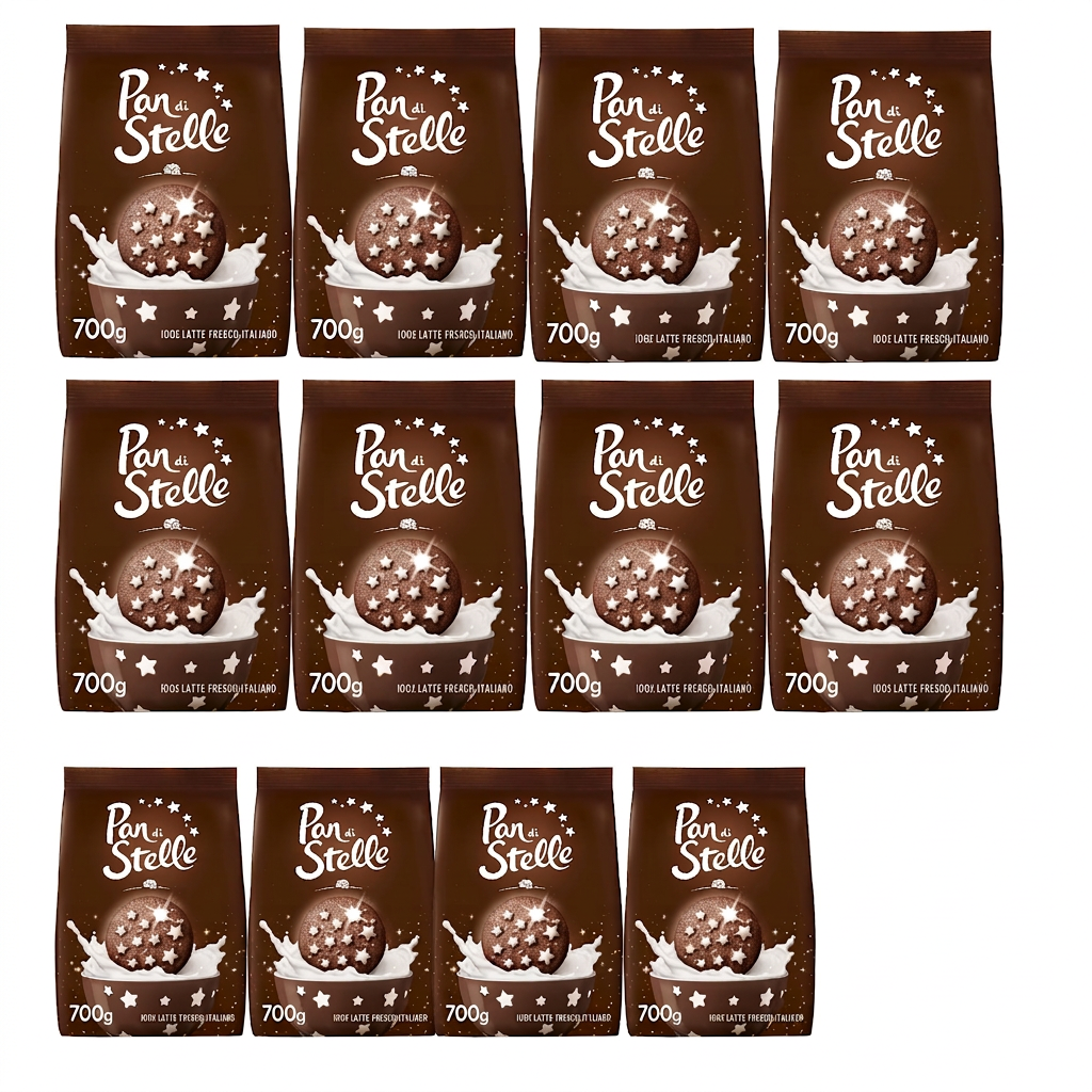 12X Pan di Stelle Biscotti Frollini con Cacao, Cioccolato e Latte Fresco Italiano, Colazione Ricca di Gusto, 700 g