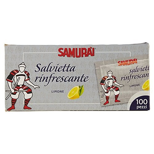 Samurai 3246-SR Salviette Igiene Mani Singolarmente Imbustate, Viscosa e Poliestere, Argento, 18.5 x 14 x 0.15 cm, 100 unità